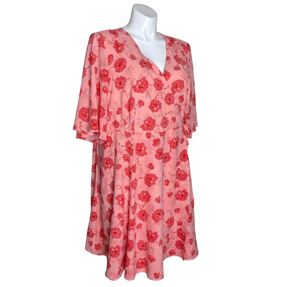 Torrid Women's Coral Floral Print Georgette Wrap Dress, Size 26 - Picture 5 of 12
